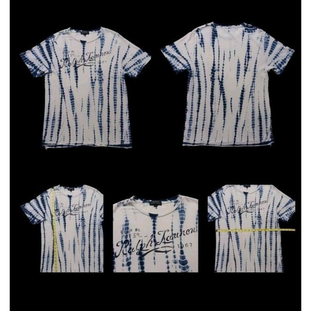 Polo Ralph Lauren Womens T-Shirt XL Blue White Tie Dye Logo Spell-Out Script